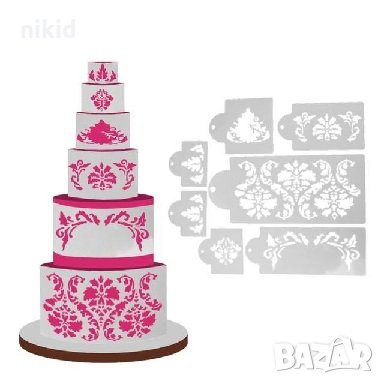 7 бр орнаментни многократни шаблони стенсили шаблон спрей торта украса кекс декорация с пудра з, снимка 1
