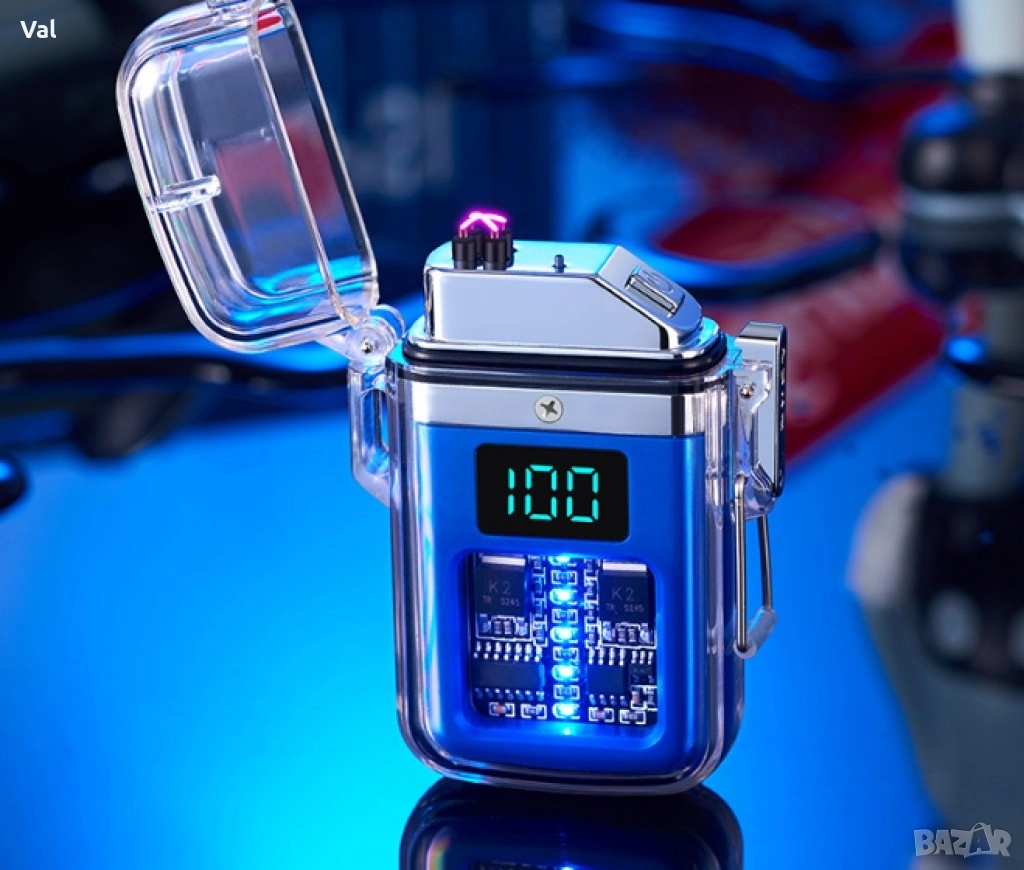 Елегантна прозрачна ветроустойчива запалка с LED светлини, снимка 1