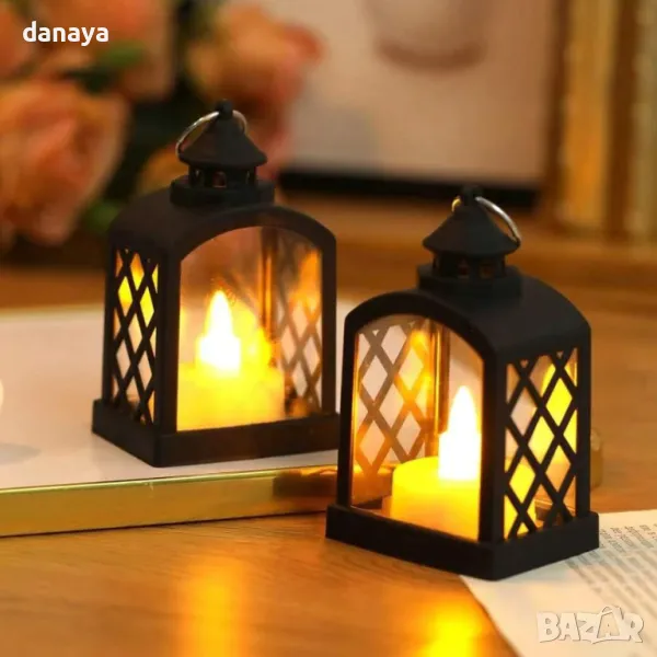 5418 Мини светещ коледен фенер ретро лампа, 9 см, снимка 1