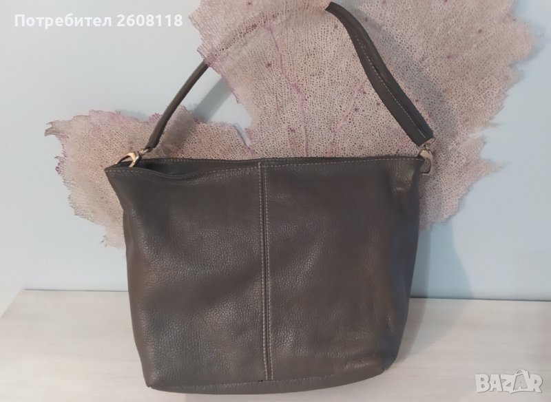 Сива кожена чанта – среден размер, снимка 1