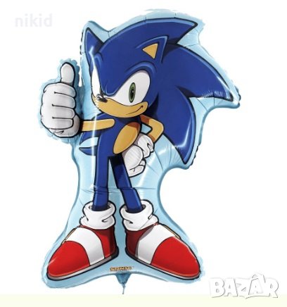 Соник Sonic грамаден цял ръст фолио фолиев балон хелий и въздух, снимка 1