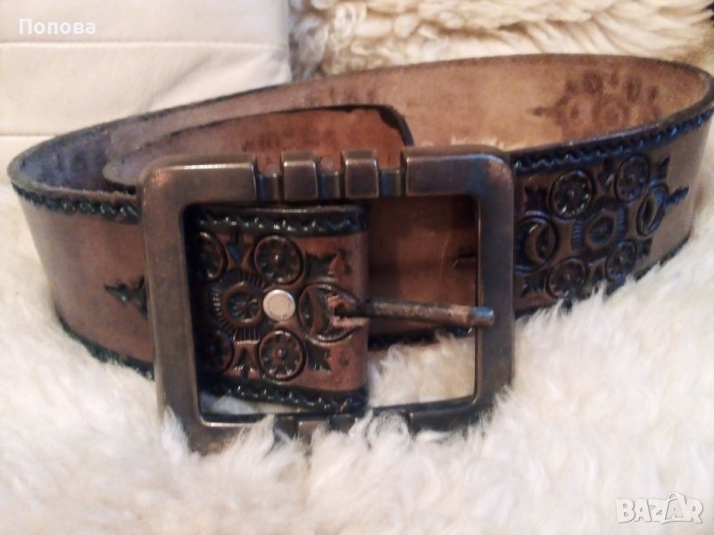 Уникален марков колан естествена кожа с медна тока , снимка 1