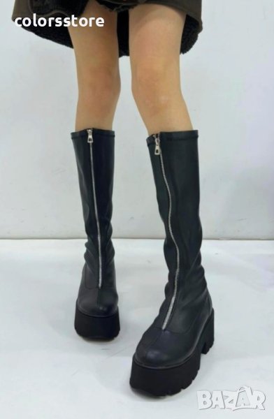 Ботуши на платформа - черна кожа - BG10, снимка 1