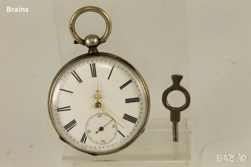 19 Век Сребърен Джобен Цилиндър С Ключе, снимка 1