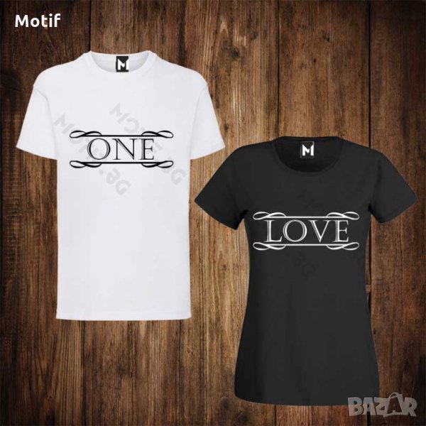 Тениски за двойки с щампа мъжка тениска + дамска тениска ONE LOVE, снимка 1