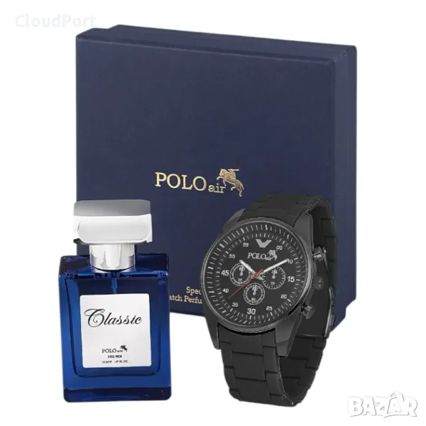  Мъжки комплект, 55 мл Парфюм и черен часовник, Polo Air, снимка 1