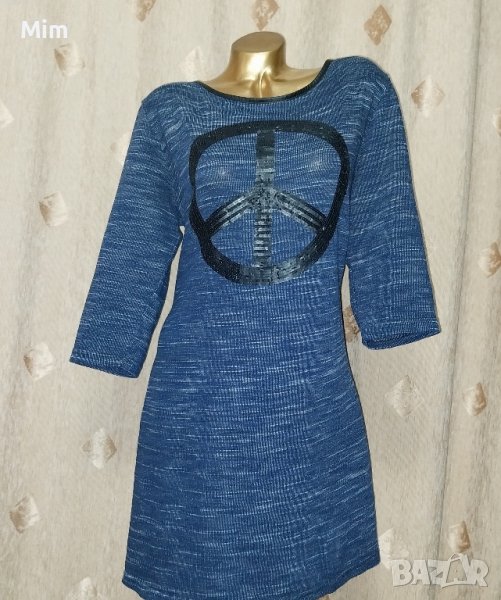 48 Тъмно синя рокля меланш с черни пайети , снимка 1