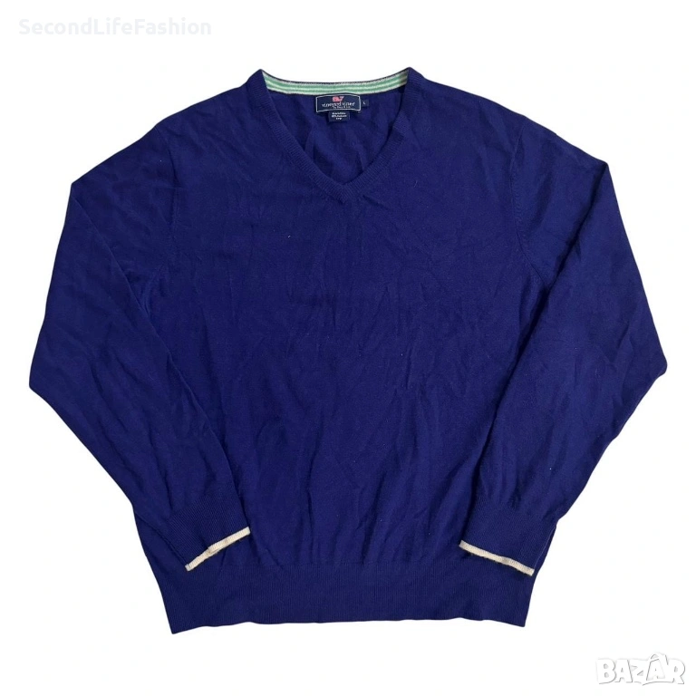 Мъжки кашмирен пуловер Vineyard Vines с V-образно деколте, син, размер L, снимка 1