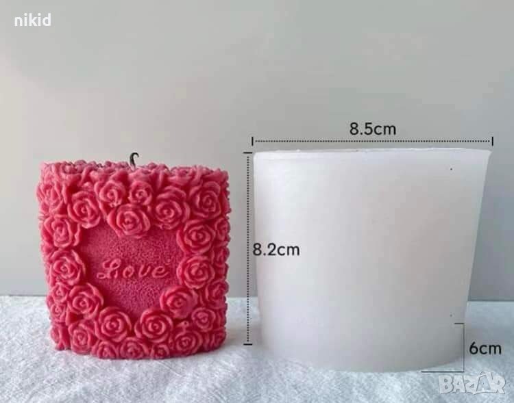 Цилиндър от рози розички LOVE силиконов молд форма свещ декор гипс сапун шоколад, снимка 1