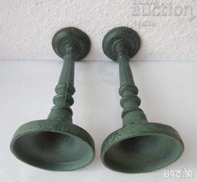  2 бр стари метални свещници, свещник, патина, свещници лофт, тамянник, антика , снимка 1