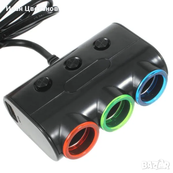 Мултифункционално зарядно за кола -  2 USB порта и 3 гнезда за запалка, снимка 1