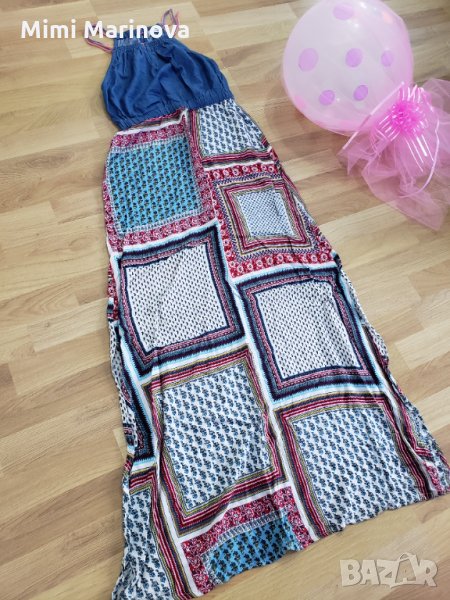 Шарена рокля с големи странични цепки, снимка 1