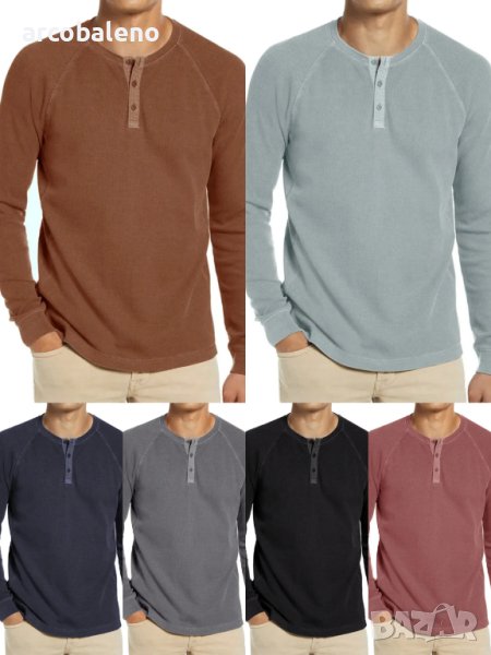 Нова мъжка тениска Henley с кръгло деколте и дълъг ръкав, 6цвята , снимка 1