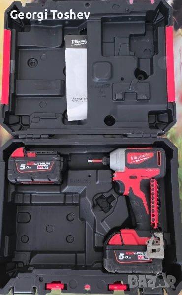 Продавам комплект винтоверт,Milwaukee M18 B Blid 2, 2 батерии 5 Mah, комбинирано зарядно и куфар, снимка 1