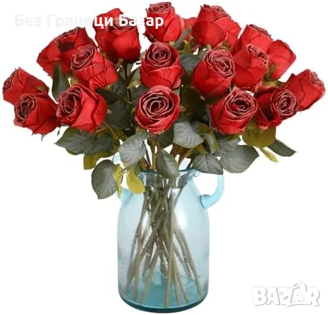 Нови Червени копринени рози 20 броя реалистични цветя 52см за украса, снимка 1