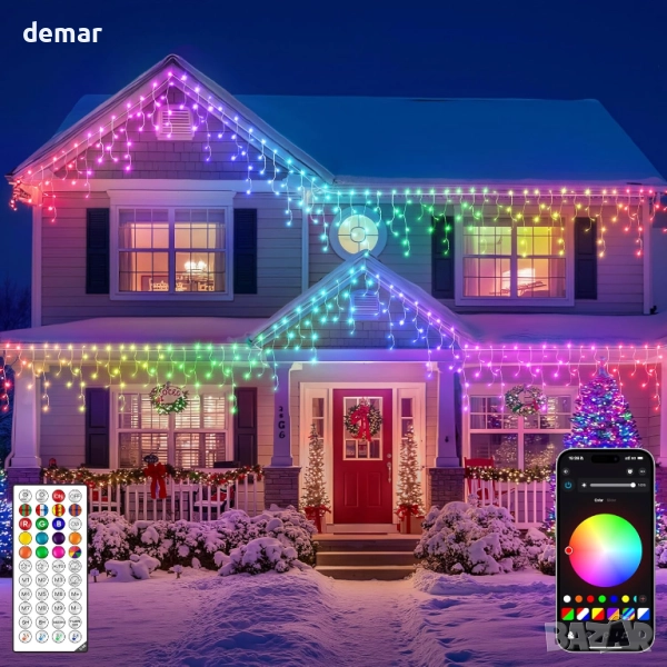 Ollny Smart RGB коледни светлини, 10 м, 286 LED, дистанционно, IP44, снимка 1