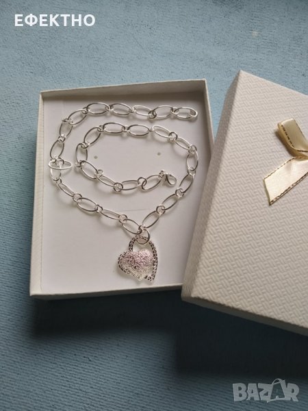Сребърно, дамско колие със сърце., снимка 1