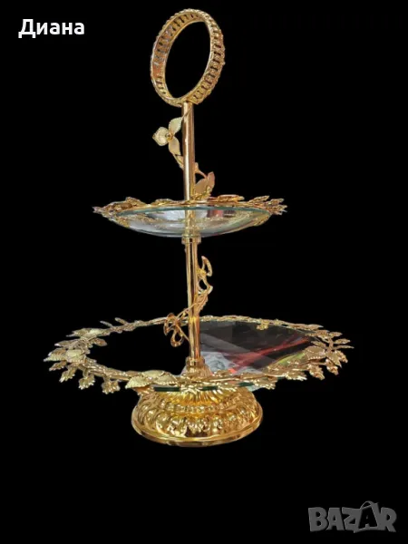 Луксозна двуетажна декорация със стъклени основи, елегантна поставка за бижута, снимка 1
