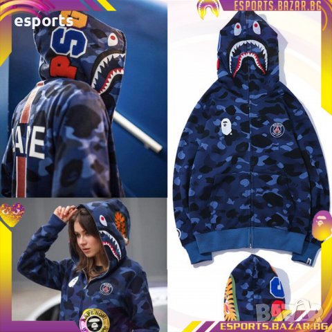 Суичър (блуза с качулка) Bape A Bathing Ape x PSG Collab Blue, снимка 1 - Суичъри - 25804028