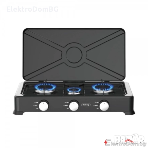 Котлон газов троен с капак Rosberg R51454E3, 30 mbar, Черен, снимка 1