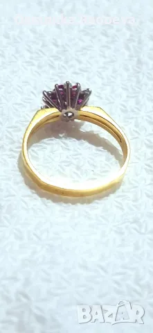 Златен пръстен с Диаманти и Рубини 18 карата,проба 750, снимка 10 - Пръстени - 47890971