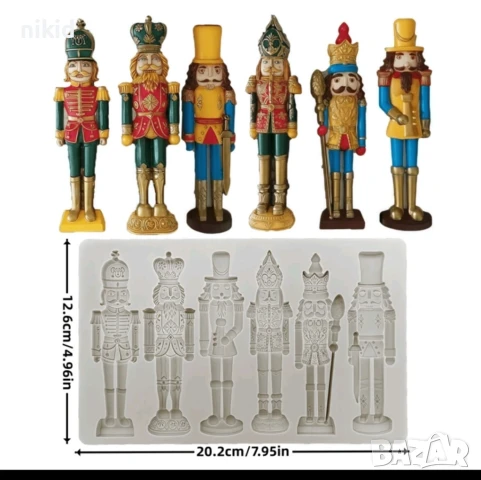 6 бр Войник от Лешникотрошачката силиконов молд форма фондан декор шоколад гипс коледен, снимка 3 - Форми - 51035208