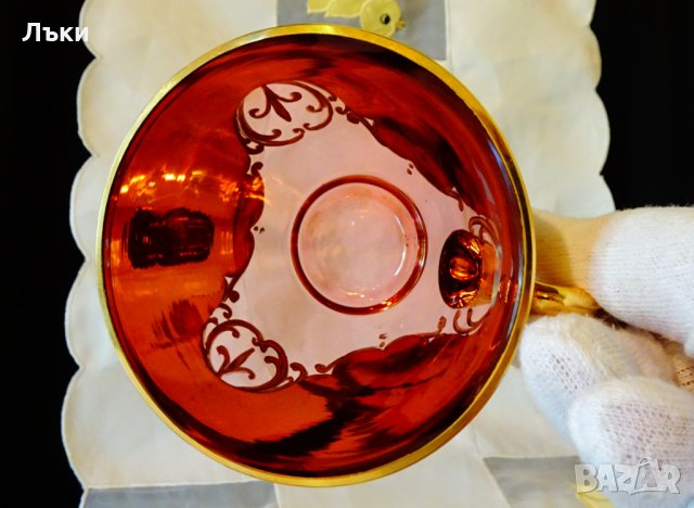 Bohemia кристална чаша с чиния,злато., снимка 7 - Антикварни и старинни предмети - 33145666