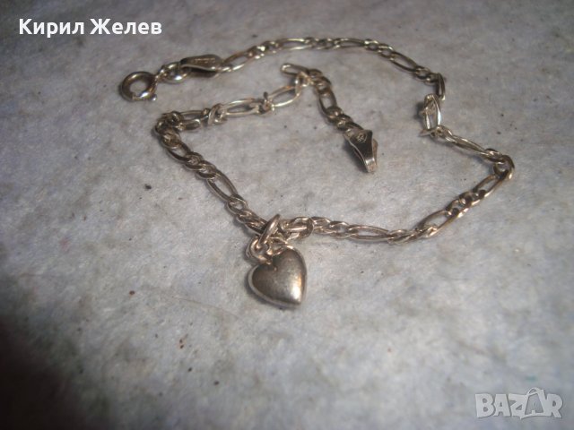 КРАСИВА НЕЖНА СРЕБЪРНА ГРИВНА СРЕБРО 925 ПЛЕТКА КАРТИЕ със СРЕБЪРНО СЪРЧИЦЕ 27385, снимка 7 - Гривни - 36795325