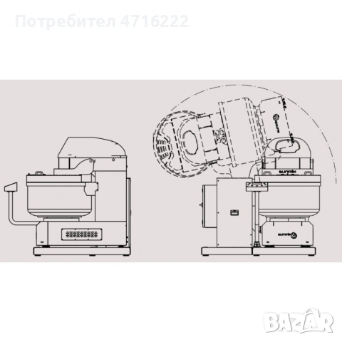 Професионална обръщаема спирална тестомесачка – 160 kg, 266 литра, снимка 4 - Обзавеждане на кухня - 53504917