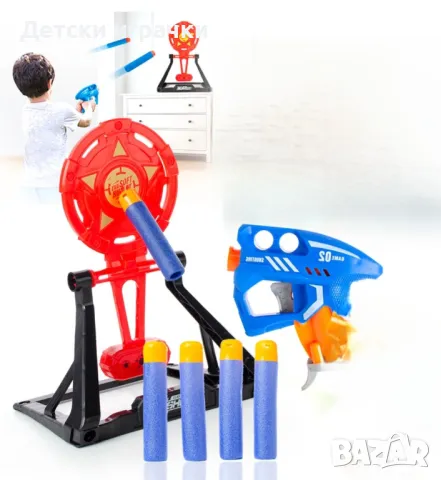 Пистолет Бластер с меки патрони и мишена, нърф, снимка 2 - Други - 48684274