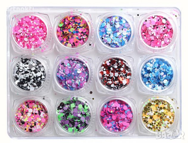 Комплект конфети за маникюр - 12 кутийки, снимка 2 - Продукти за маникюр - 28150960