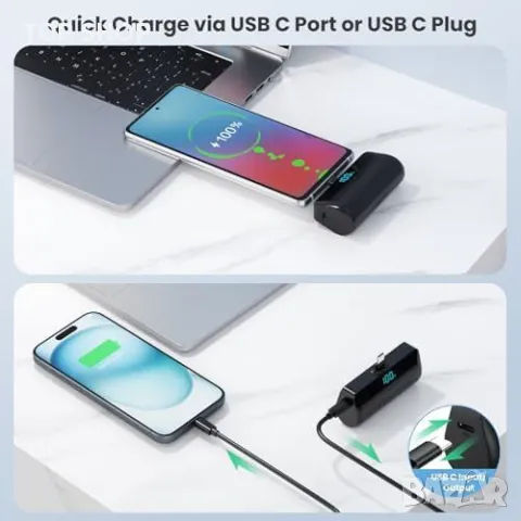Нова USB-C батерия Feob 5200mAh с LCD дисплей за iPhone Android Банка, снимка 6 - Външни батерии - 49329365