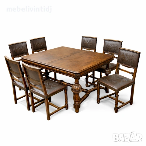 Антикварен трапезен комплект от масивен дъб