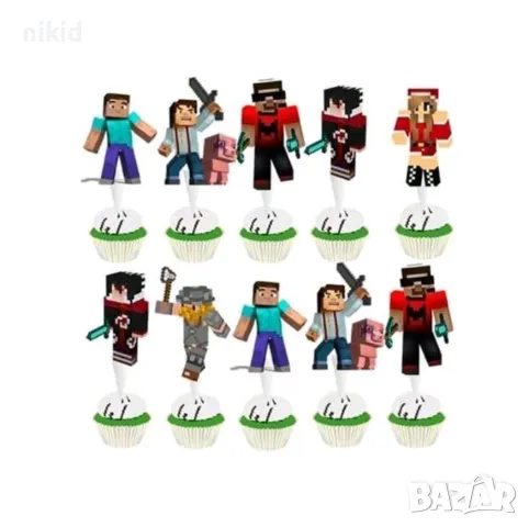 2 вид 12 бр Майнкрафт Minecraft къси картонени топери топер за торта мъфини