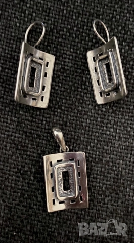 Български комплект сребро 925 обици и висулка, снимка 6 - Колиета, медальони, синджири - 52044634