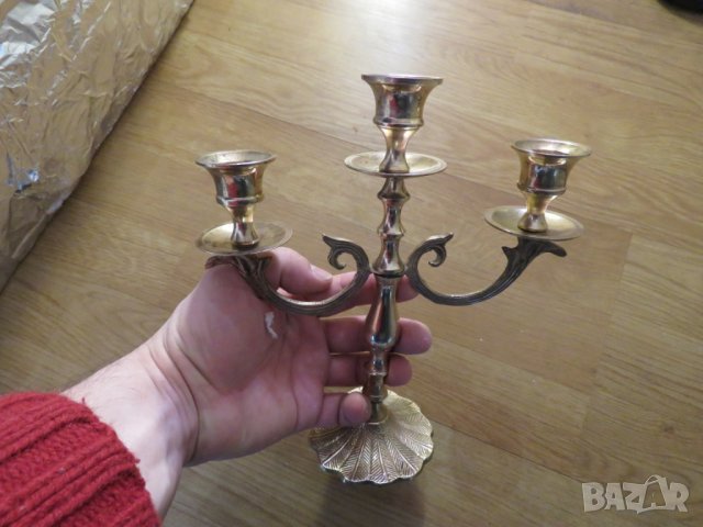 Красив Свещник, Стар бронзов свещник  троен свещник с 3 свещи свещ бронз бронзов, снимка 2 - Други - 28271060