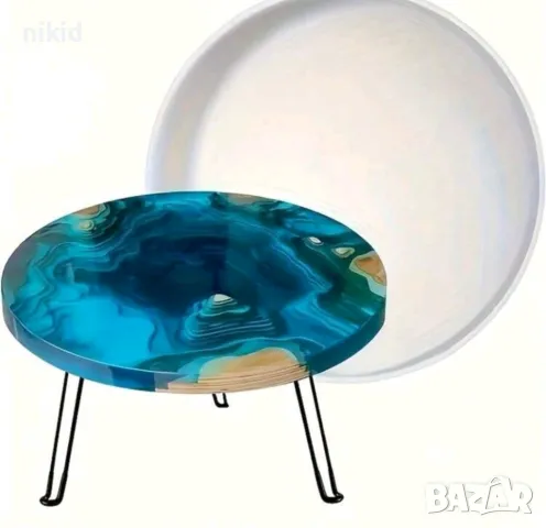 Грамадна кръгла кръг основа подложка за маса поднос табла силиконов молд форма смола гипс, снимка 3 - Форми - 50062037