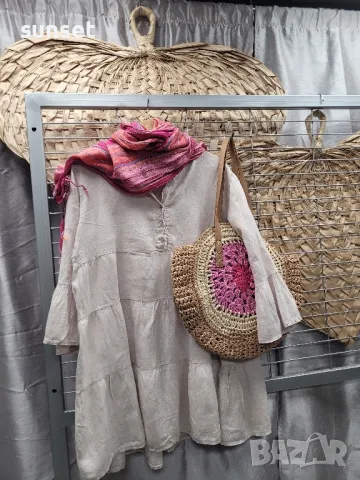 ЛЕНЕНА бежева рокля, туника-  М , снимка 1