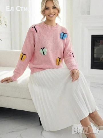 📌#Дамски #плетен #пуловер с пеперуди Производител: Италия Универсал  Цена 29 евро Еконт, снимка 3 - Блузи с дълъг ръкав и пуловери - 53501267