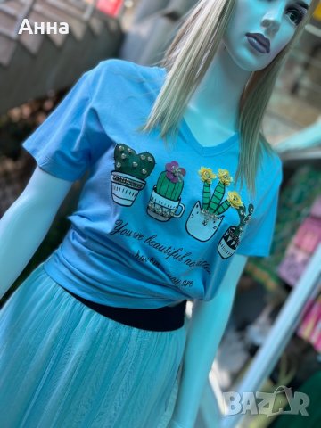 Синя тениска с апликация нова, снимка 2 - Тениски - 36933819