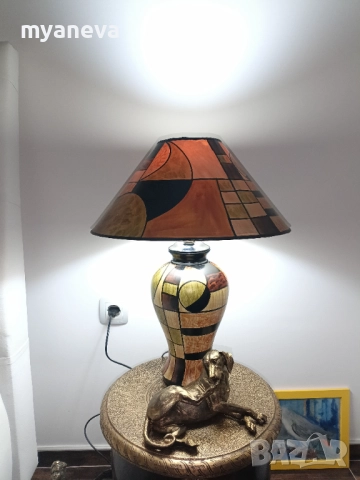Vintage, настолна лампа с абстрактен  арт дизайн в топли цветове.  , снимка 5 - Настолни лампи - 51877417