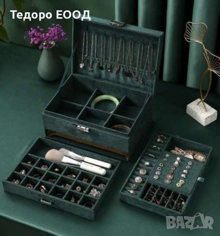 Луксозна кутия за бижута с ключ за заключване и много отделения, снимка 3 - Други - 43899487