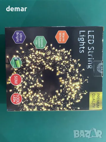 ELKTRY 1000LED 50M Коледни светлини за открито, топло бяло, работи на батерия с таймер, 8 режима, снимка 9 - Лед осветление - 47525558