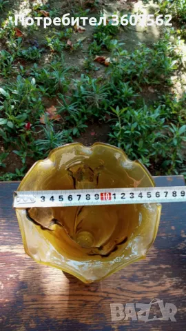 Комплект Фруктиера, ваза и купи от цветно стъкло, снимка 3 - Вази - 47740642