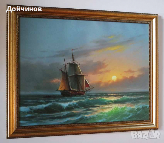 Платноход на залез, морски пейзаж, картина, снимка 5 - Картини - 32549580