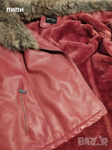 ДАМСКО САКО  еко кожа, подвижна яка с косъм, снимка 5 - Сака - 53472976