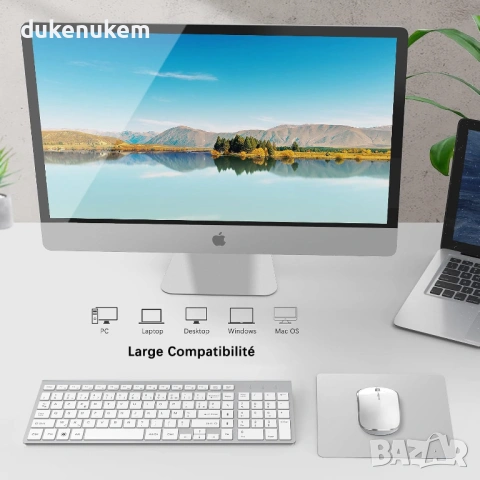 Безжичен комплект клавиатура и мишка, ултра тънък, AZERTY, бял/сребрист, снимка 6 - Клавиатури и мишки - 53382123