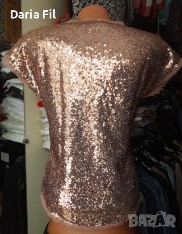 Блуза цялата в медно-розово злато пайети, снимка 5 - Тениски - 43176356