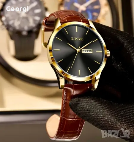 Елегантен, Класически кварцов часовник LIGE* Ежедневен с кафява каишка!, снимка 10 - Мъжки - 49544381