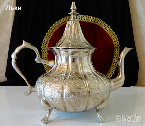 Посребрен марокански бронзов чайник 2 л.,1.1 кг. , снимка 2 - Антикварни и старинни предмети - 51597461